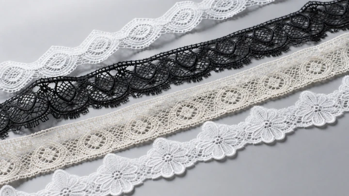 White, black and ivory lace samples